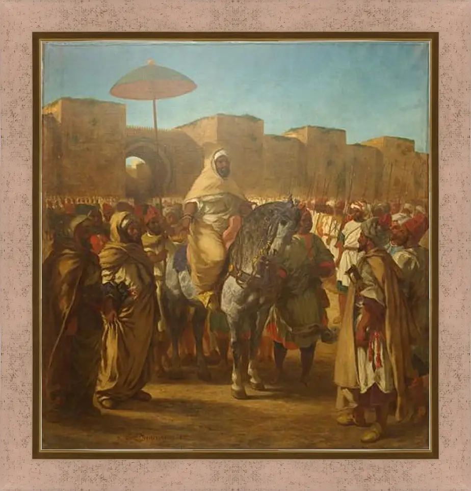 Картина в раме - Maulay abd-er-Rahman, sultan du Maroc, sortant de son palais de Maknes, entoure de sa garde et de ses principaux officiers. Эжен Делакруа