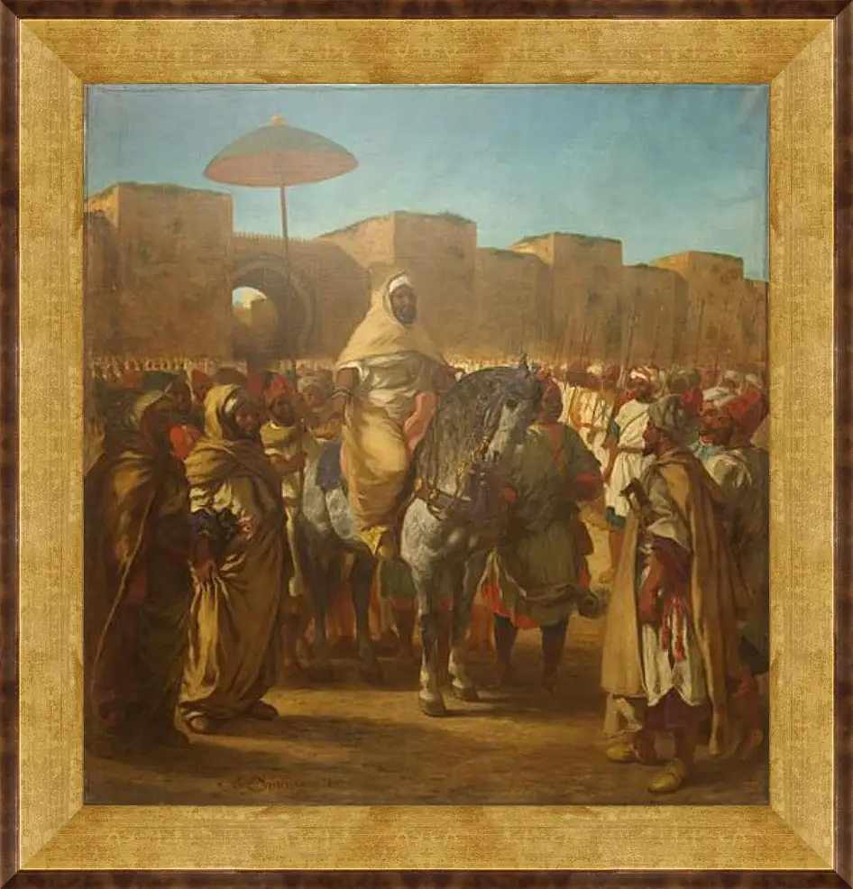 Картина в раме - Maulay abd-er-Rahman, sultan du Maroc, sortant de son palais de Maknes, entoure de sa garde et de ses principaux officiers. Эжен Делакруа