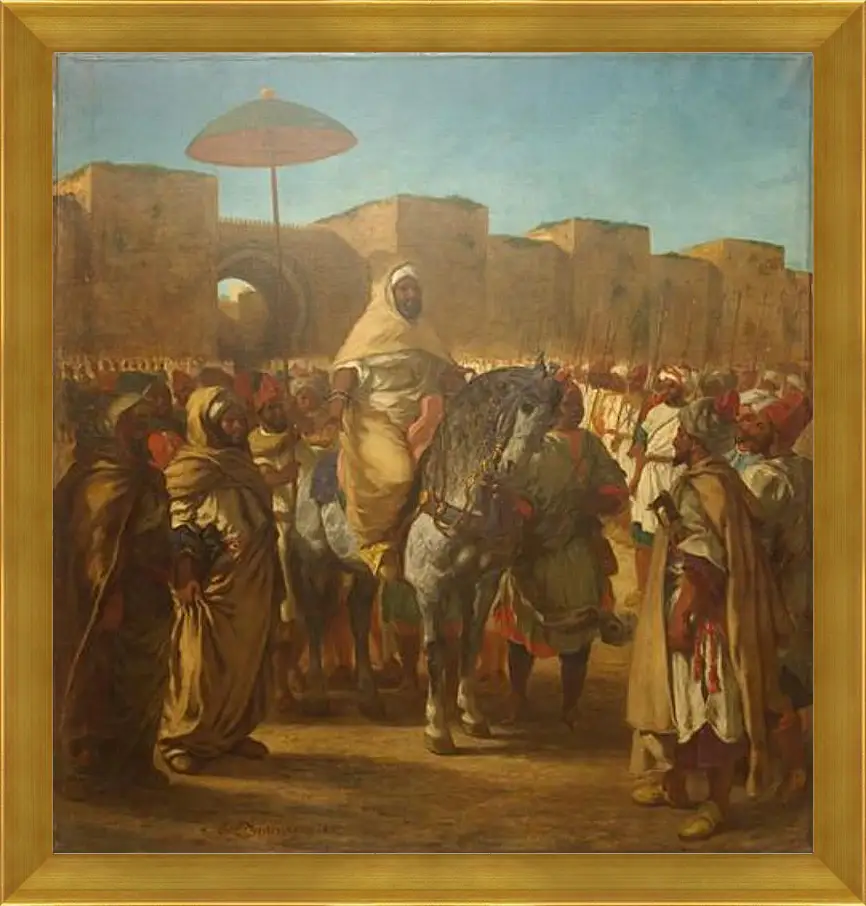 Картина в раме - Maulay abd-er-Rahman, sultan du Maroc, sortant de son palais de Maknes, entoure de sa garde et de ses principaux officiers. Эжен Делакруа