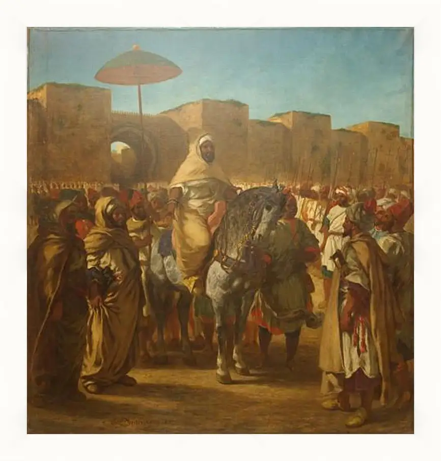 Картина в раме - Maulay abd-er-Rahman, sultan du Maroc, sortant de son palais de Maknes, entoure de sa garde et de ses principaux officiers. Эжен Делакруа