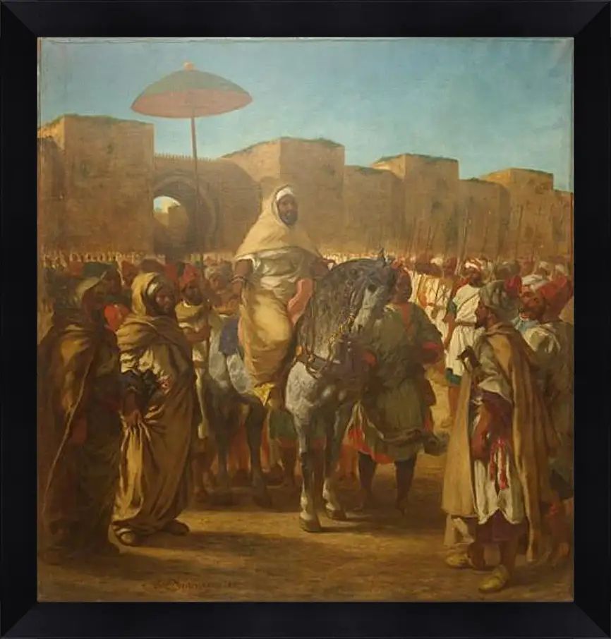 Картина в раме - Maulay abd-er-Rahman, sultan du Maroc, sortant de son palais de Maknes, entoure de sa garde et de ses principaux officiers. Эжен Делакруа