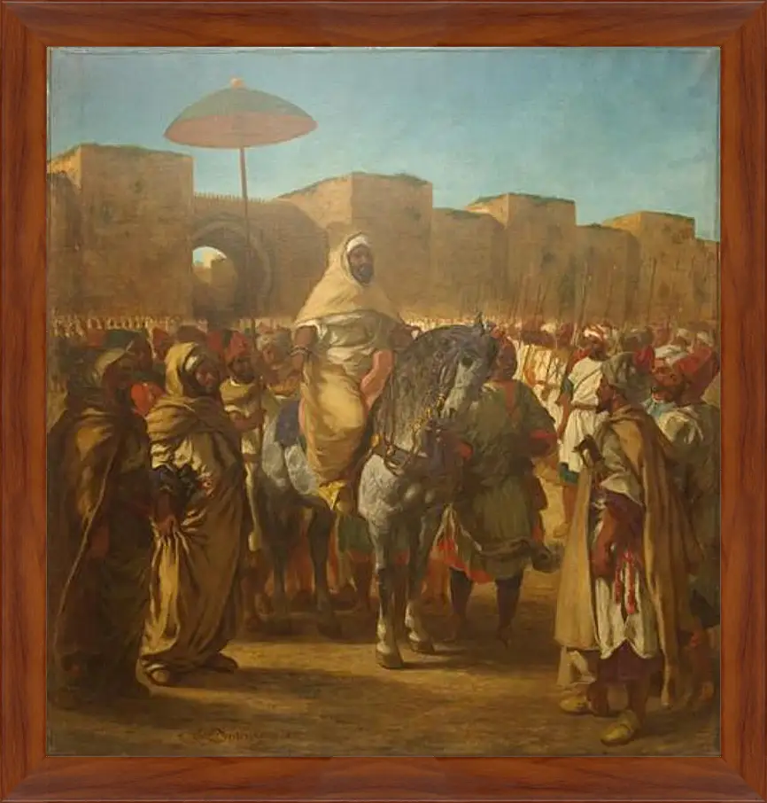 Картина в раме - Maulay abd-er-Rahman, sultan du Maroc, sortant de son palais de Maknes, entoure de sa garde et de ses principaux officiers. Эжен Делакруа