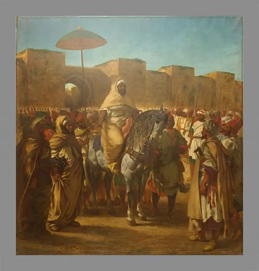 Картина в раме - Maulay abd-er-Rahman, sultan du Maroc, sortant de son palais de Maknes, entoure de sa garde et de ses principaux officiers. Эжен Делакруа