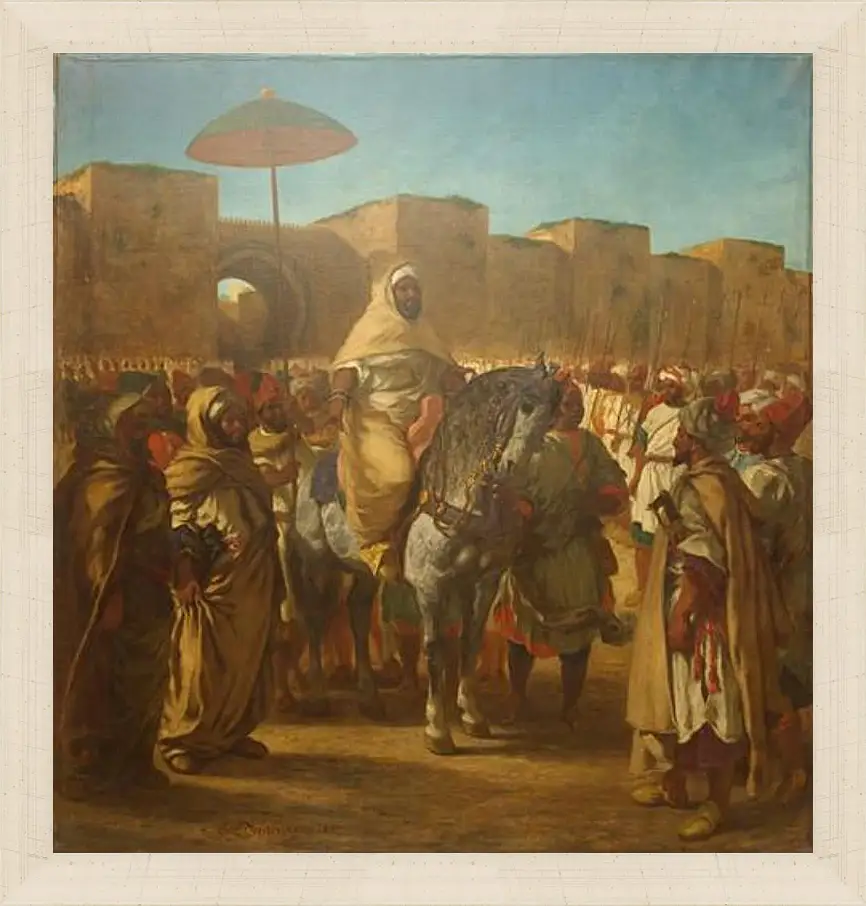 Картина в раме - Maulay abd-er-Rahman, sultan du Maroc, sortant de son palais de Maknes, entoure de sa garde et de ses principaux officiers. Эжен Делакруа