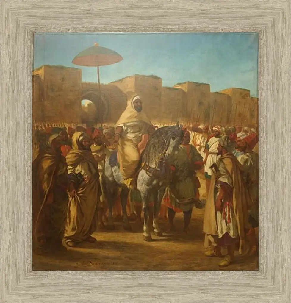 Картина в раме - Maulay abd-er-Rahman, sultan du Maroc, sortant de son palais de Maknes, entoure de sa garde et de ses principaux officiers. Эжен Делакруа