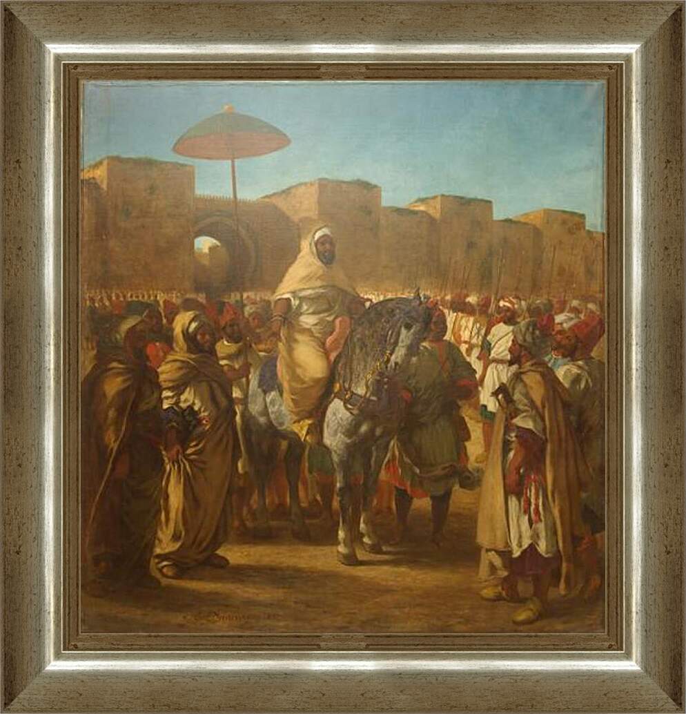 Картина в раме - Maulay abd-er-Rahman, sultan du Maroc, sortant de son palais de Maknes, entoure de sa garde et de ses principaux officiers. Эжен Делакруа