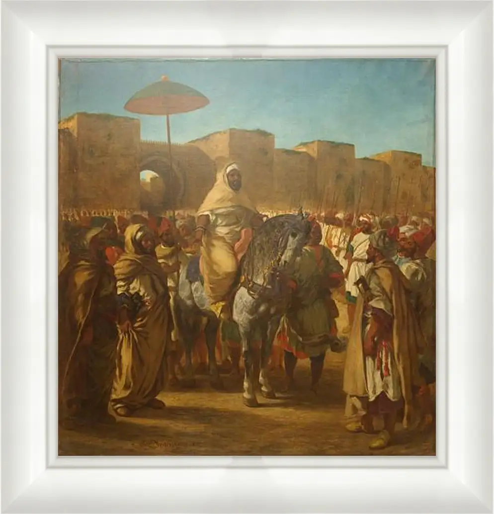 Картина в раме - Maulay abd-er-Rahman, sultan du Maroc, sortant de son palais de Maknes, entoure de sa garde et de ses principaux officiers. Эжен Делакруа