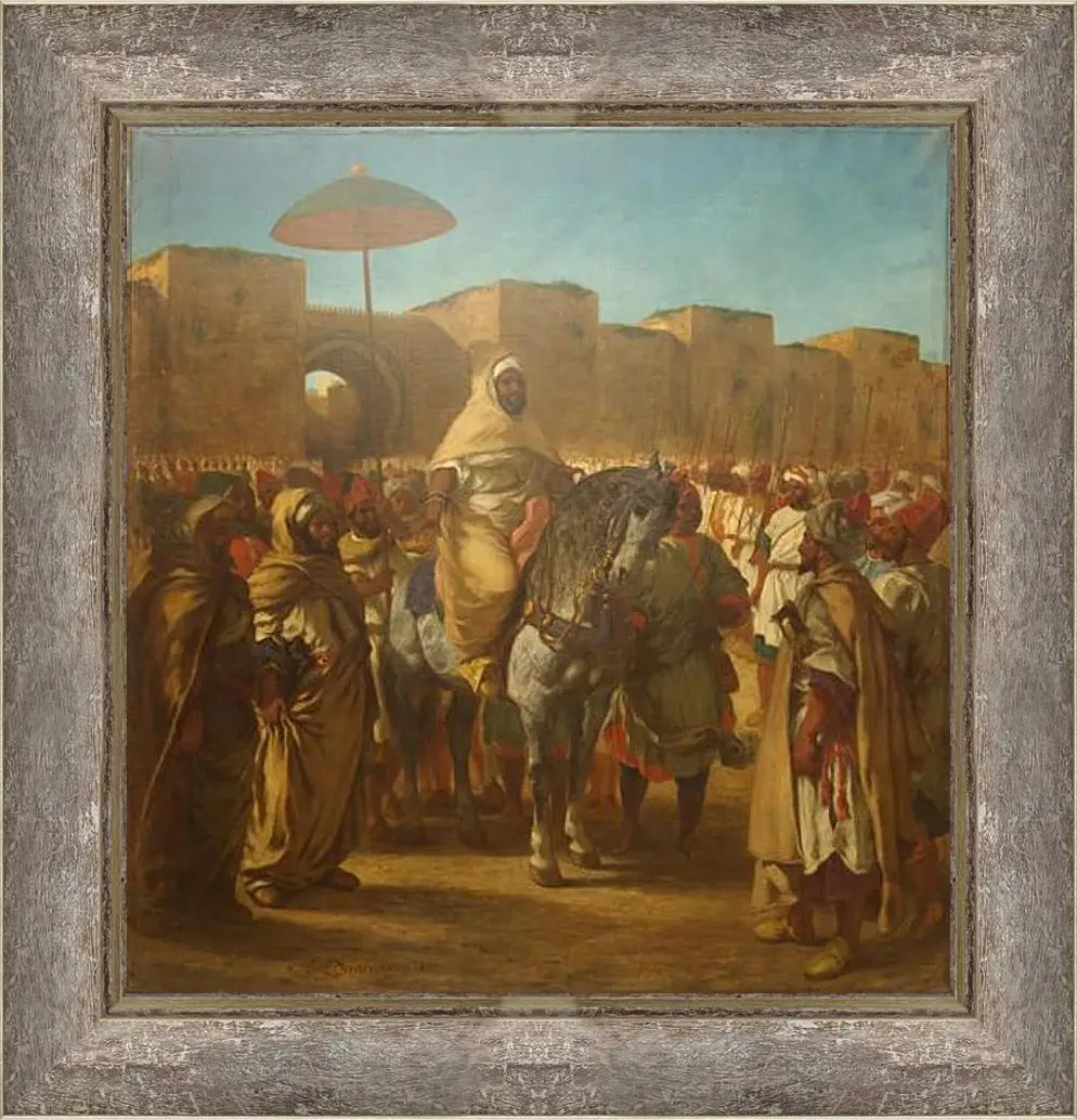 Картина в раме - Maulay abd-er-Rahman, sultan du Maroc, sortant de son palais de Maknes, entoure de sa garde et de ses principaux officiers. Эжен Делакруа