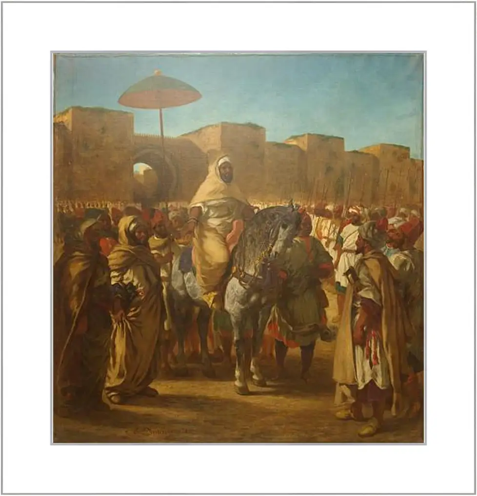 Картина в раме - Maulay abd-er-Rahman, sultan du Maroc, sortant de son palais de Maknes, entoure de sa garde et de ses principaux officiers. Эжен Делакруа