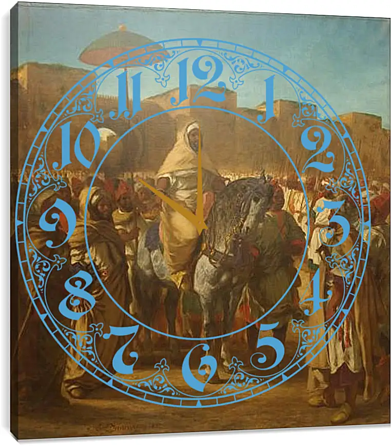 Часы картина - Maulay abd-er-Rahman, sultan du Maroc, sortant de son palais de Maknes, entoure de sa garde et de ses principaux officiers. Эжен Делакруа