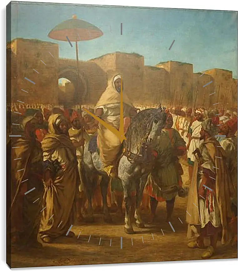 Часы картина - Maulay abd-er-Rahman, sultan du Maroc, sortant de son palais de Maknes, entoure de sa garde et de ses principaux officiers. Эжен Делакруа