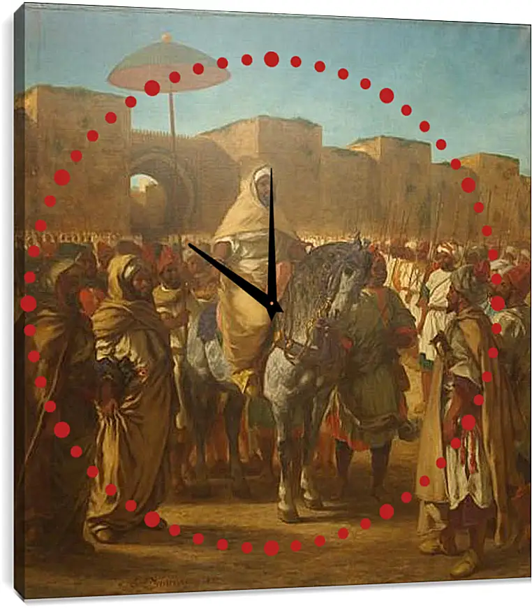 Часы картина - Maulay abd-er-Rahman, sultan du Maroc, sortant de son palais de Maknes, entoure de sa garde et de ses principaux officiers. Эжен Делакруа