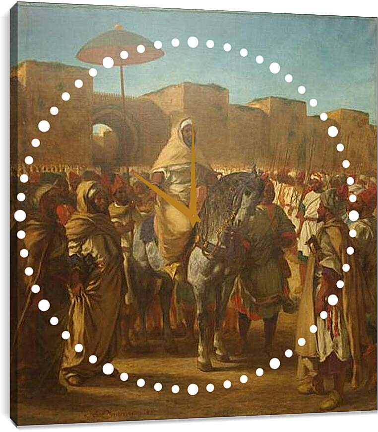 Часы картина - Maulay abd-er-Rahman, sultan du Maroc, sortant de son palais de Maknes, entoure de sa garde et de ses principaux officiers. Эжен Делакруа