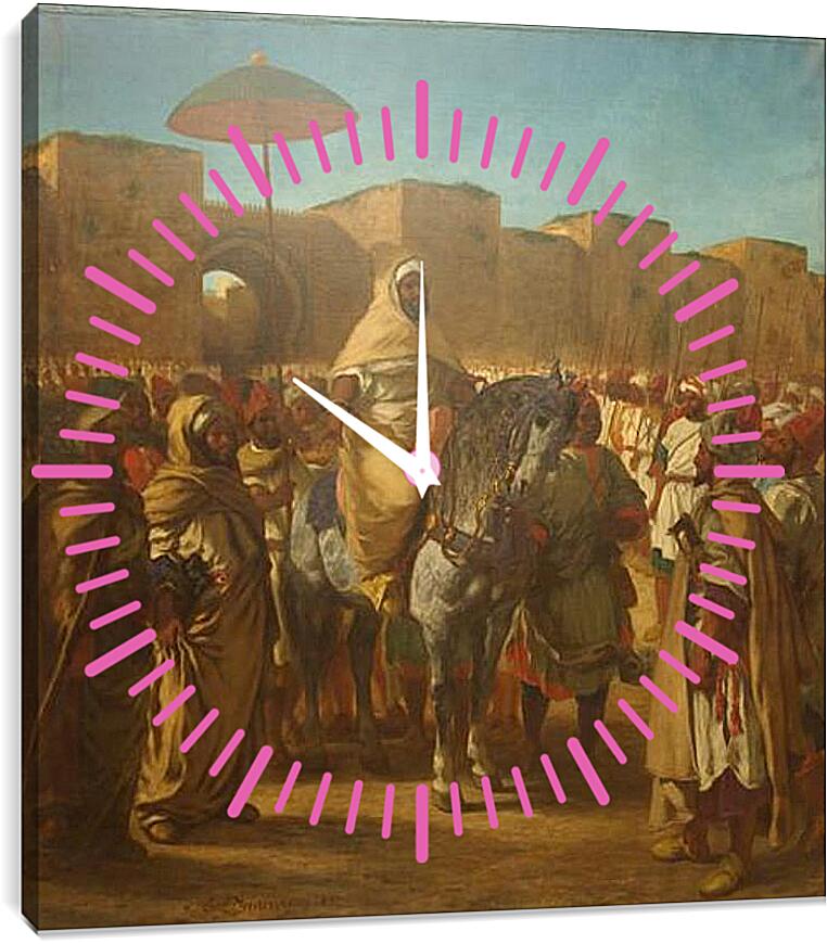 Часы картина - Maulay abd-er-Rahman, sultan du Maroc, sortant de son palais de Maknes, entoure de sa garde et de ses principaux officiers. Эжен Делакруа