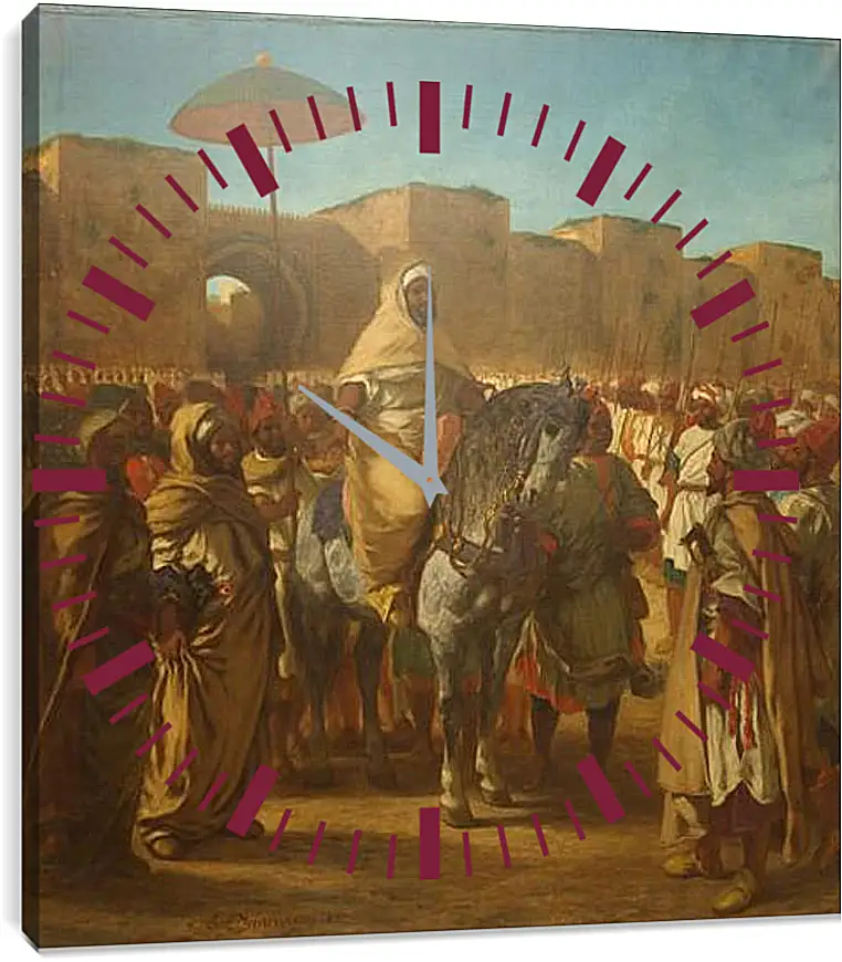 Часы картина - Maulay abd-er-Rahman, sultan du Maroc, sortant de son palais de Maknes, entoure de sa garde et de ses principaux officiers. Эжен Делакруа