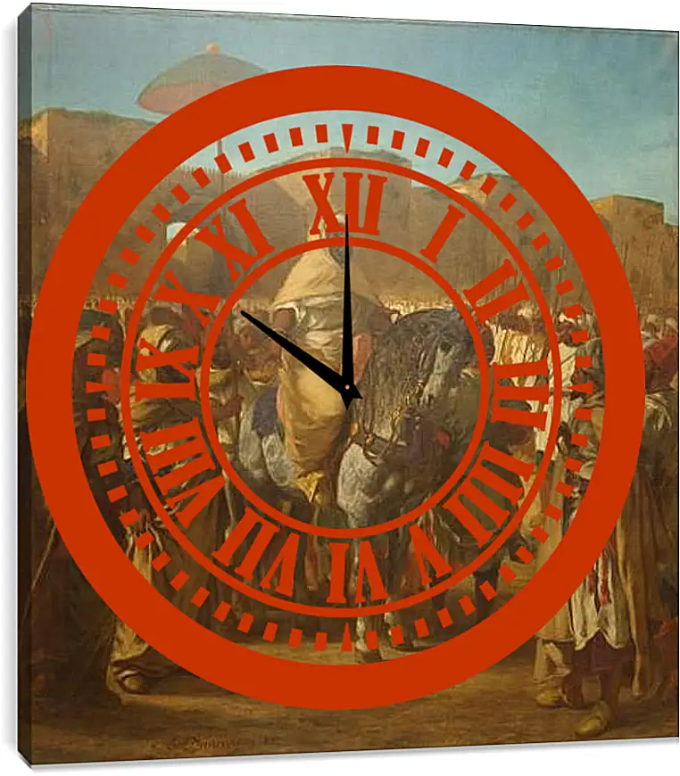 Часы картина - Maulay abd-er-Rahman, sultan du Maroc, sortant de son palais de Maknes, entoure de sa garde et de ses principaux officiers. Эжен Делакруа