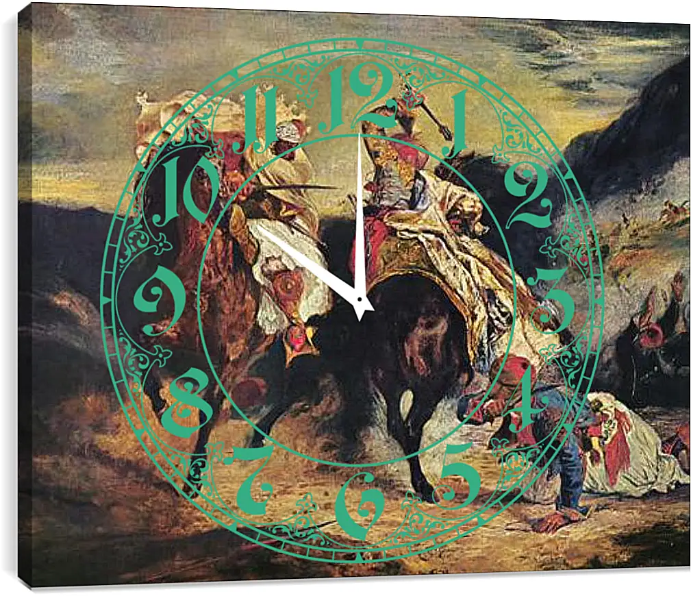 Часы картина - Combat of the Giaour and the Pasha. Эжен Делакруа