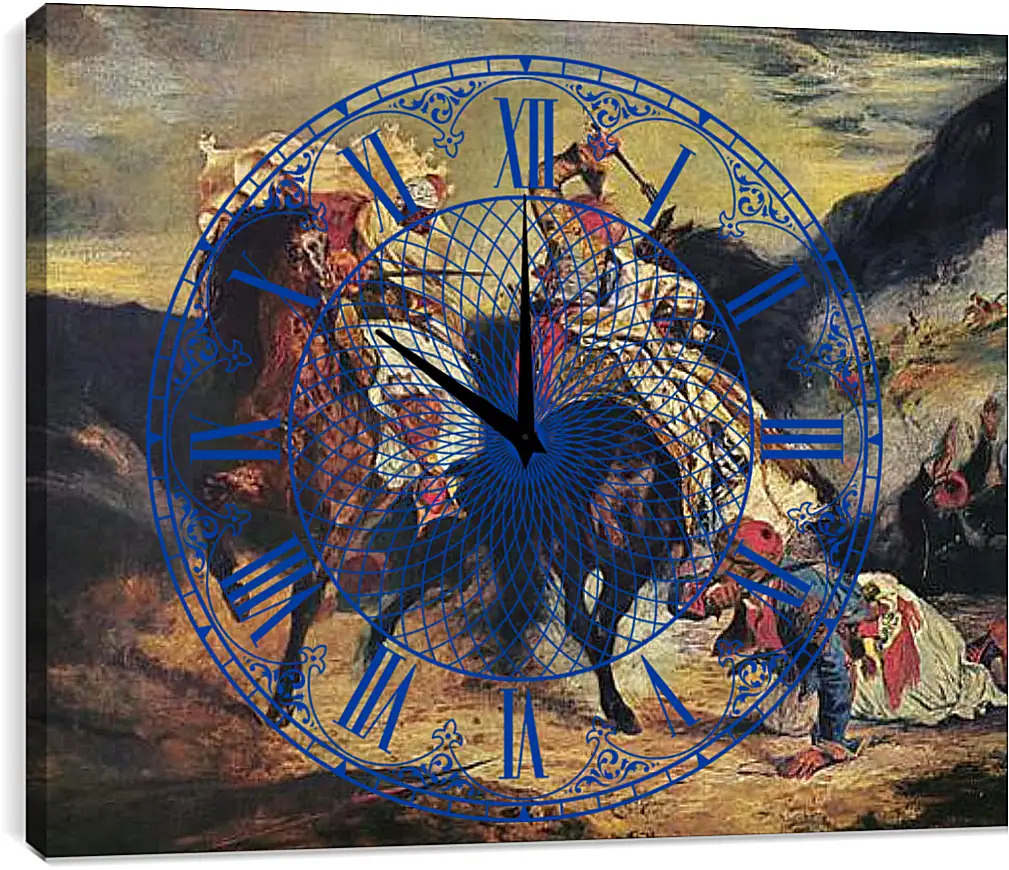 Часы картина - Combat of the Giaour and the Pasha. Эжен Делакруа