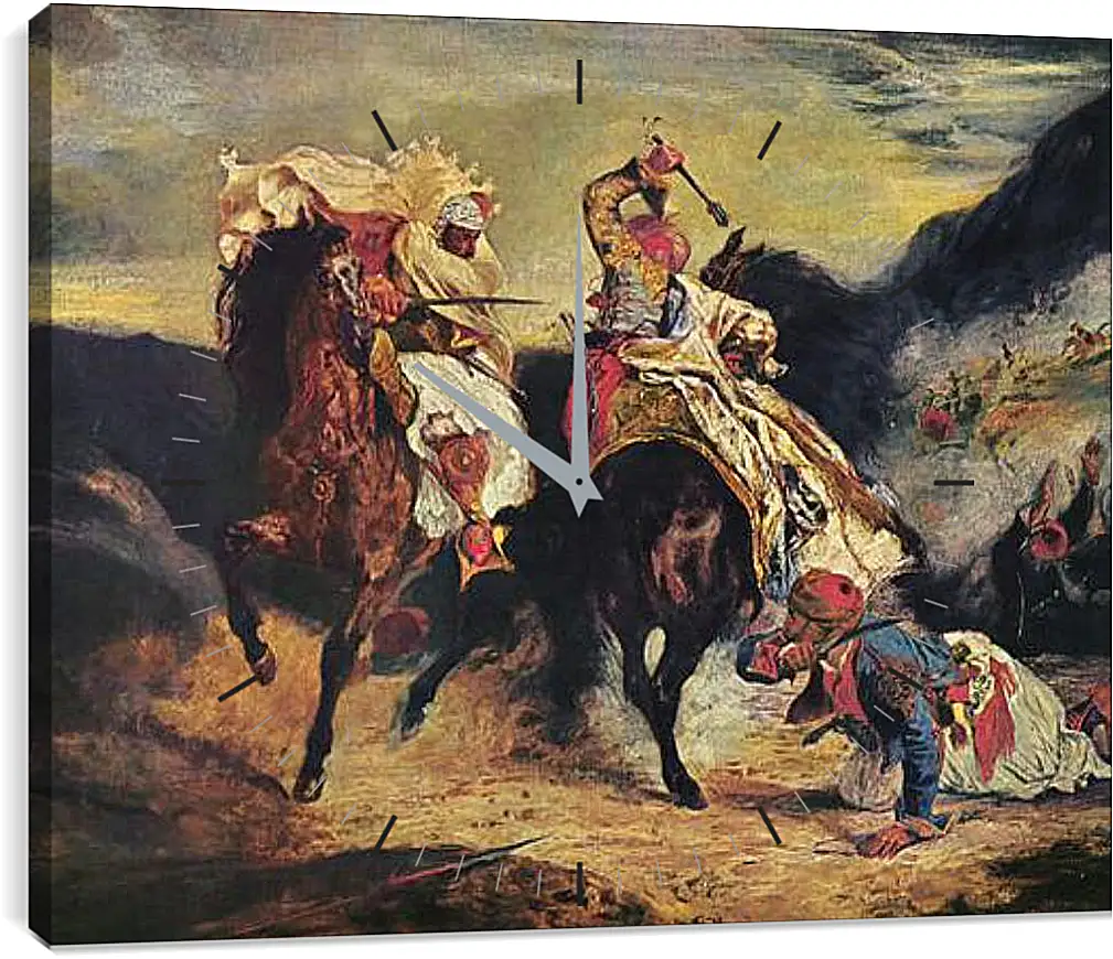 Часы картина - Combat of the Giaour and the Pasha. Эжен Делакруа