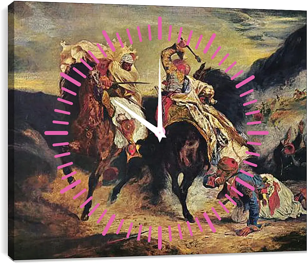 Часы картина - Combat of the Giaour and the Pasha. Эжен Делакруа