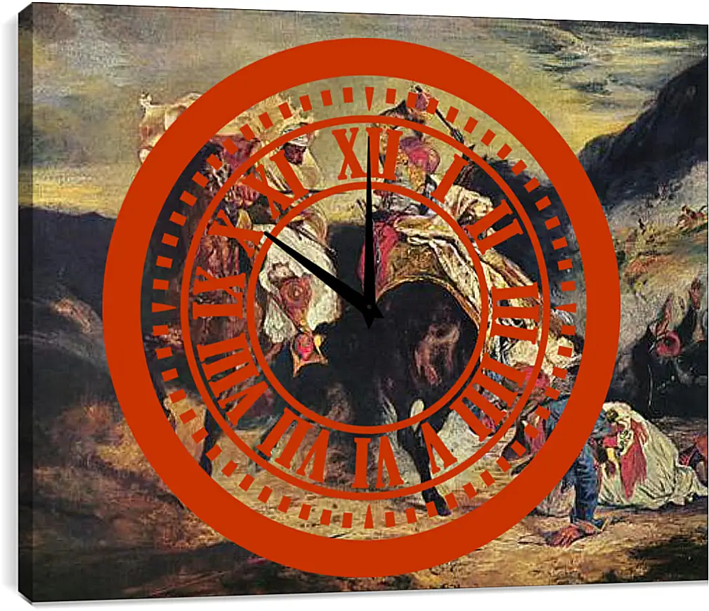 Часы картина - Combat of the Giaour and the Pasha. Эжен Делакруа