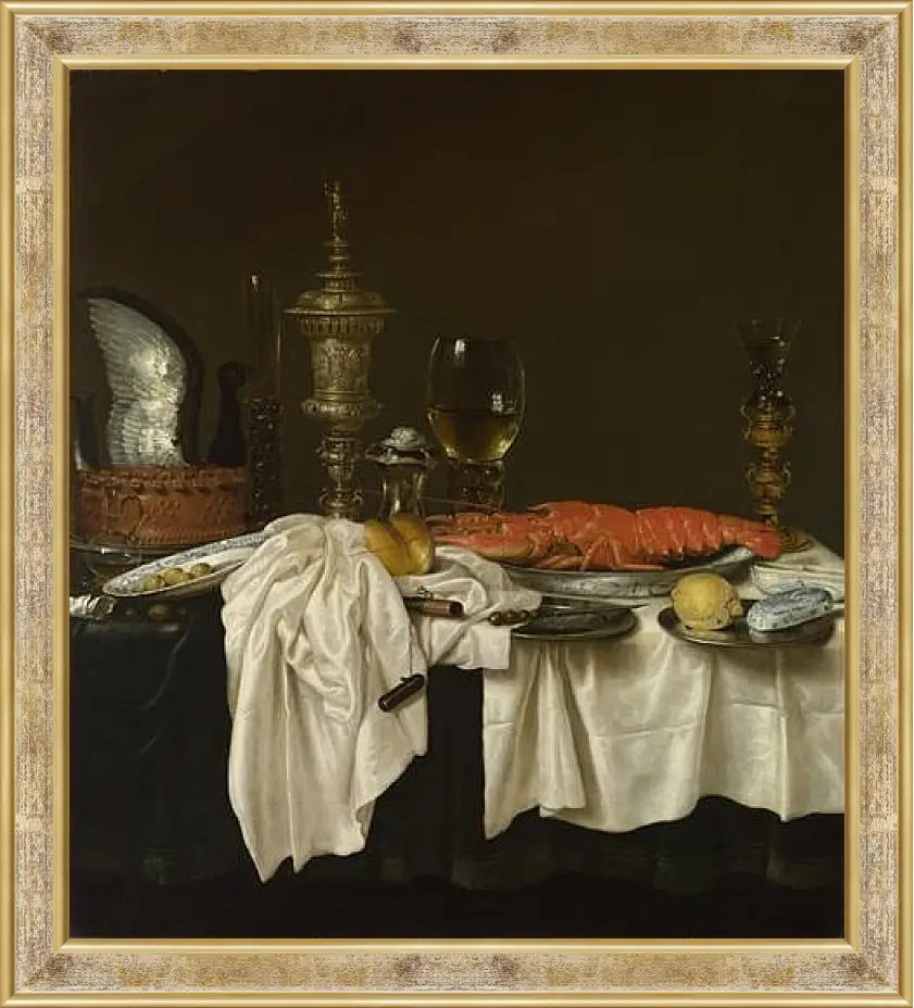 Картина в раме - Still Life with a Lobster. Завтрак с раком. Виллем Клас Хеда