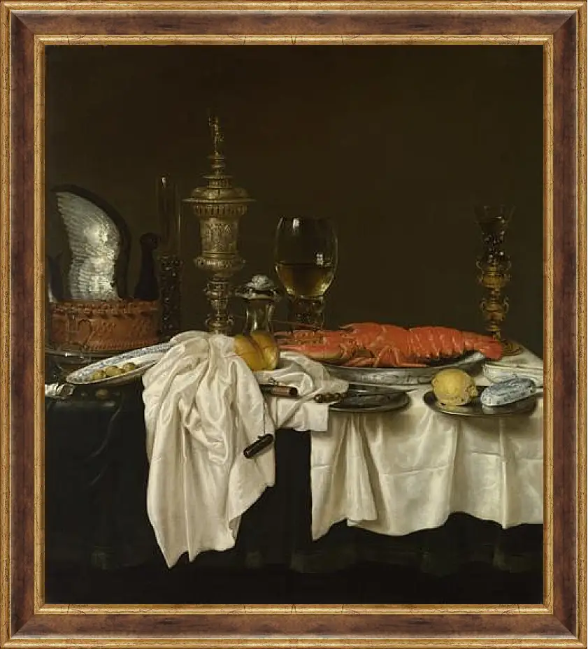 Картина в раме - Still Life with a Lobster. Завтрак с раком. Виллем Клас Хеда