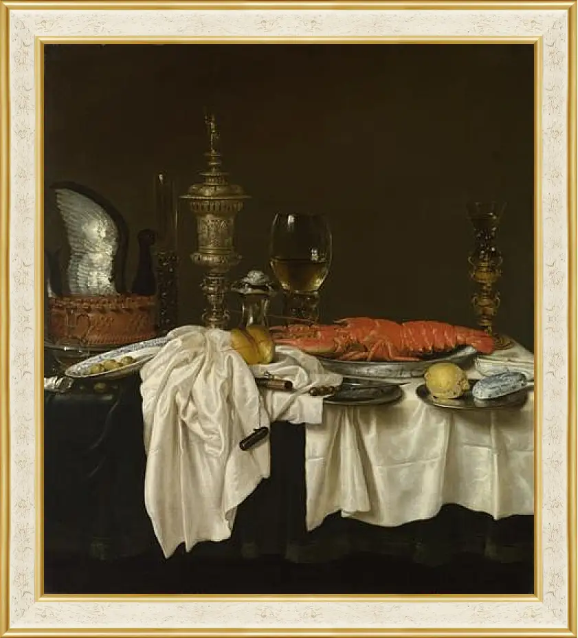 Картина в раме - Still Life with a Lobster. Завтрак с раком. Виллем Клас Хеда