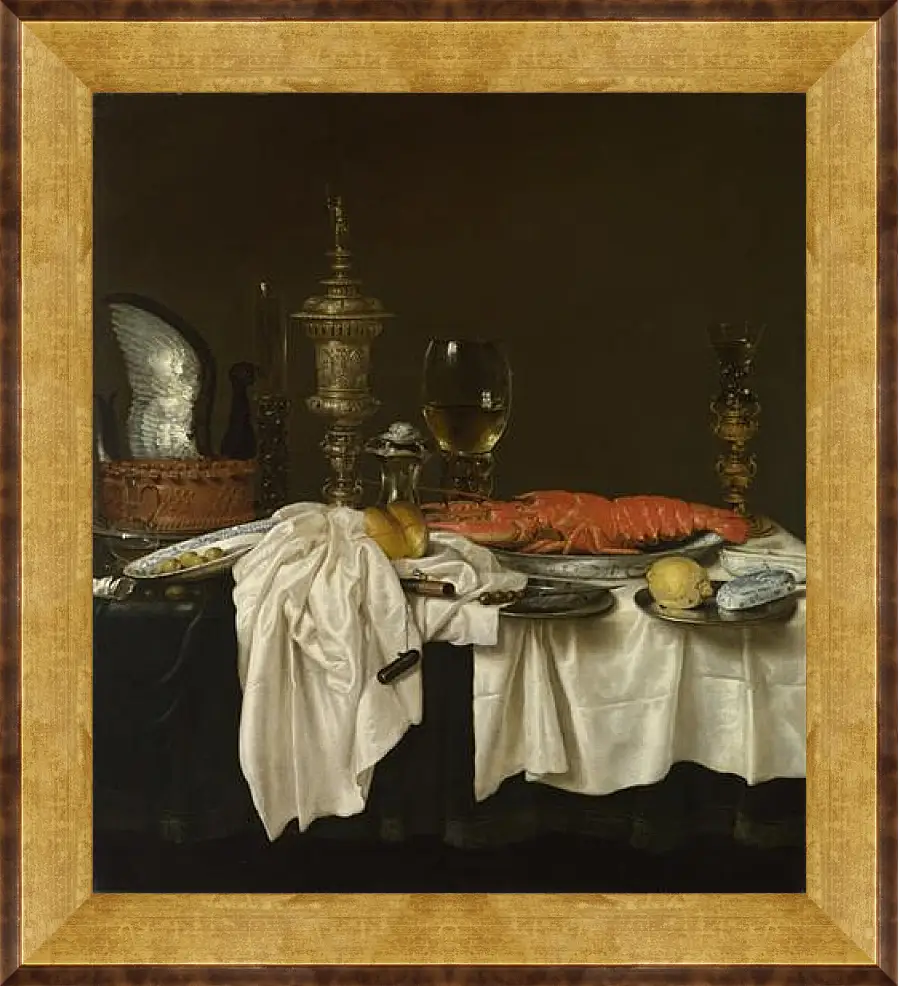 Картина в раме - Still Life with a Lobster. Завтрак с раком. Виллем Клас Хеда