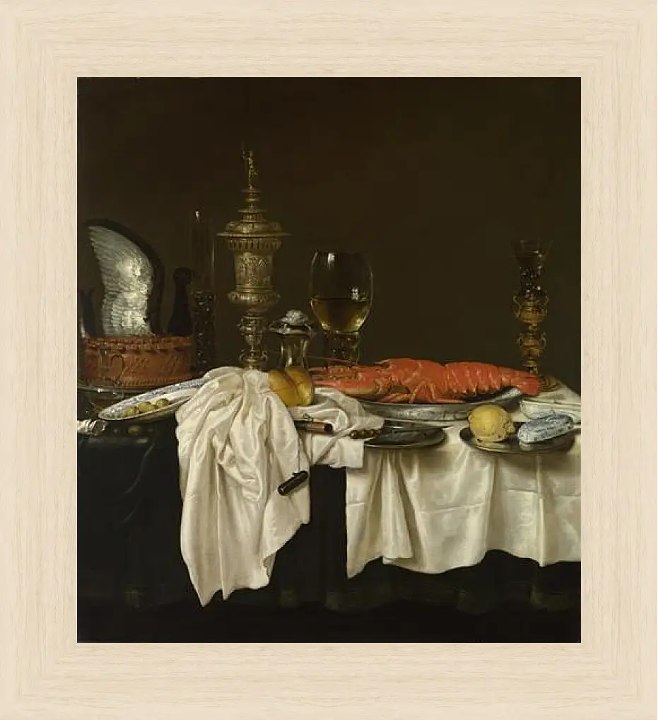 Картина в раме - Still Life with a Lobster. Завтрак с раком. Виллем Клас Хеда