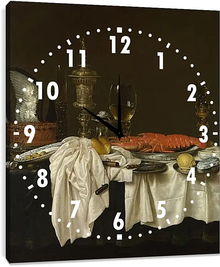 Часы картина - Still Life with a Lobster. Завтрак с раком. Виллем Клас Хеда