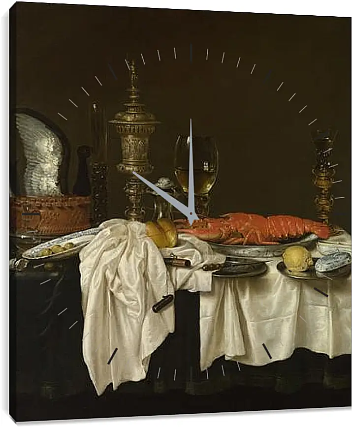Часы картина - Still Life with a Lobster. Завтрак с раком. Виллем Клас Хеда