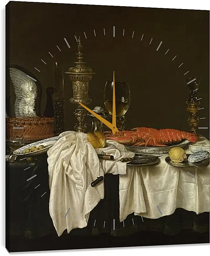 Часы картина - Still Life with a Lobster. Завтрак с раком. Виллем Клас Хеда