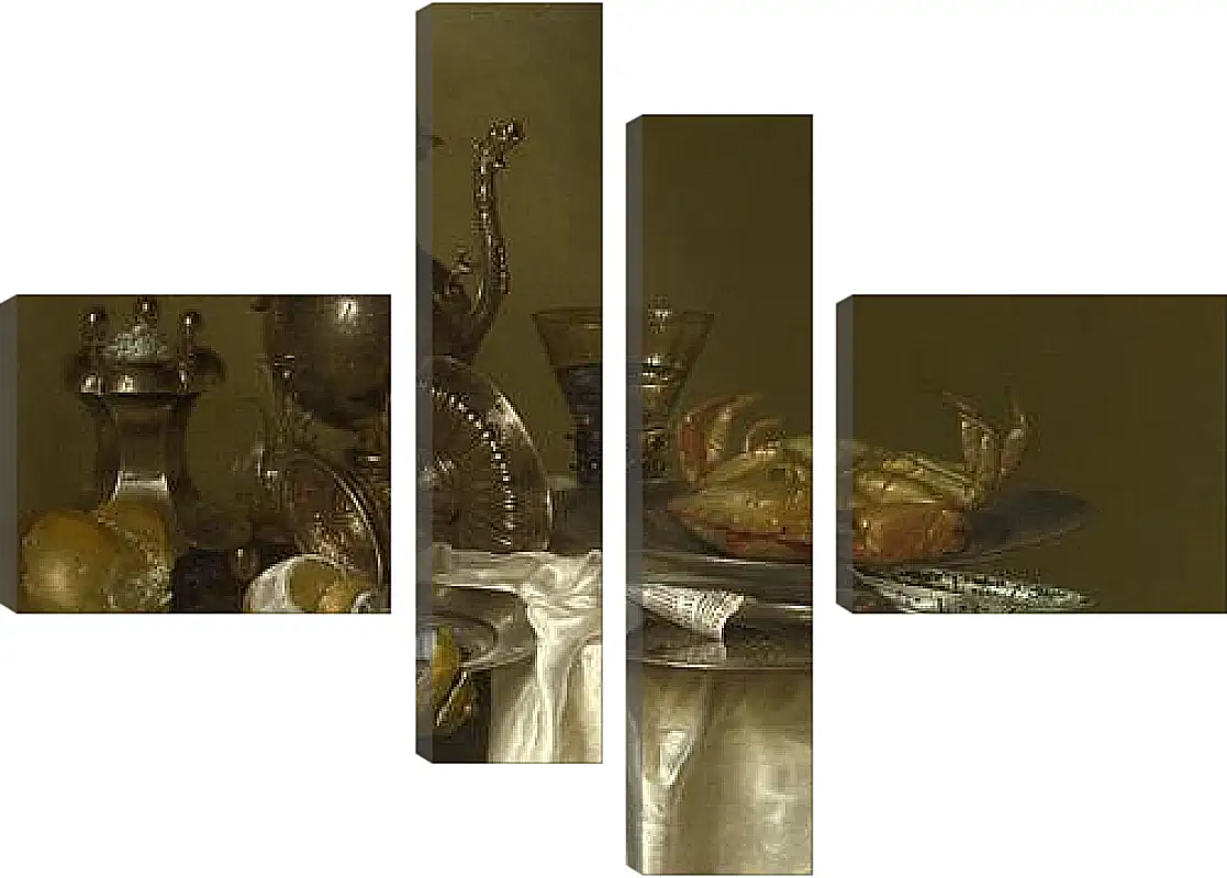 Модульная картина - Still Life: Pewter and Silver Vessels and a Crab. Натюрморт - оловянная посуда, серебряные сосуды и краб. Виллем Клас Хеда