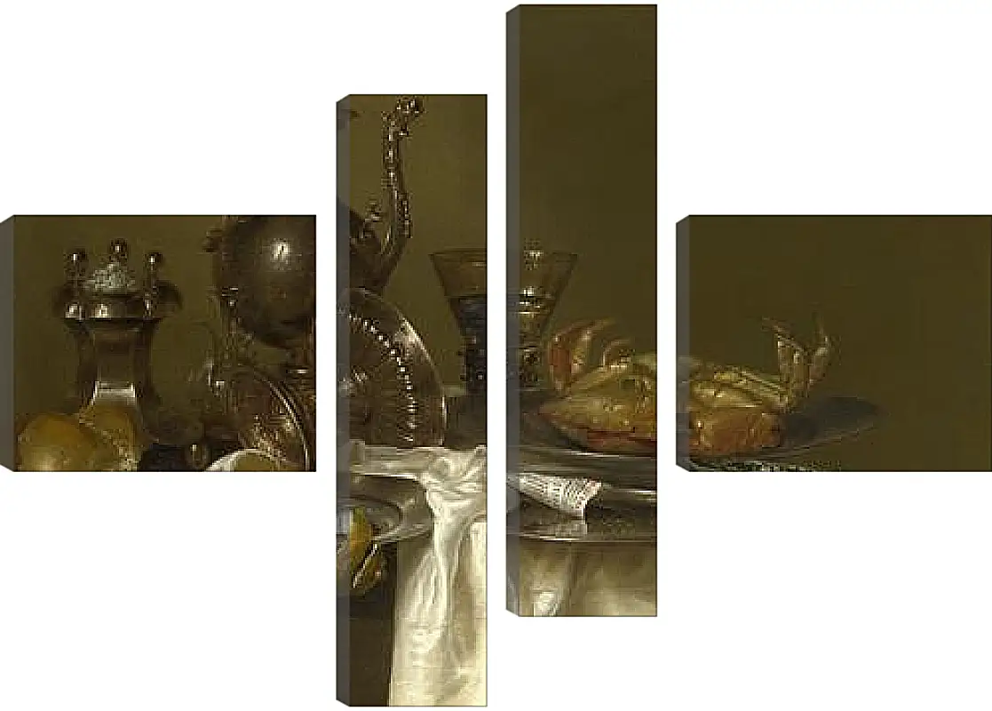 Модульная картина - Still Life: Pewter and Silver Vessels and a Crab. Натюрморт - оловянная посуда, серебряные сосуды и краб. Виллем Клас Хеда