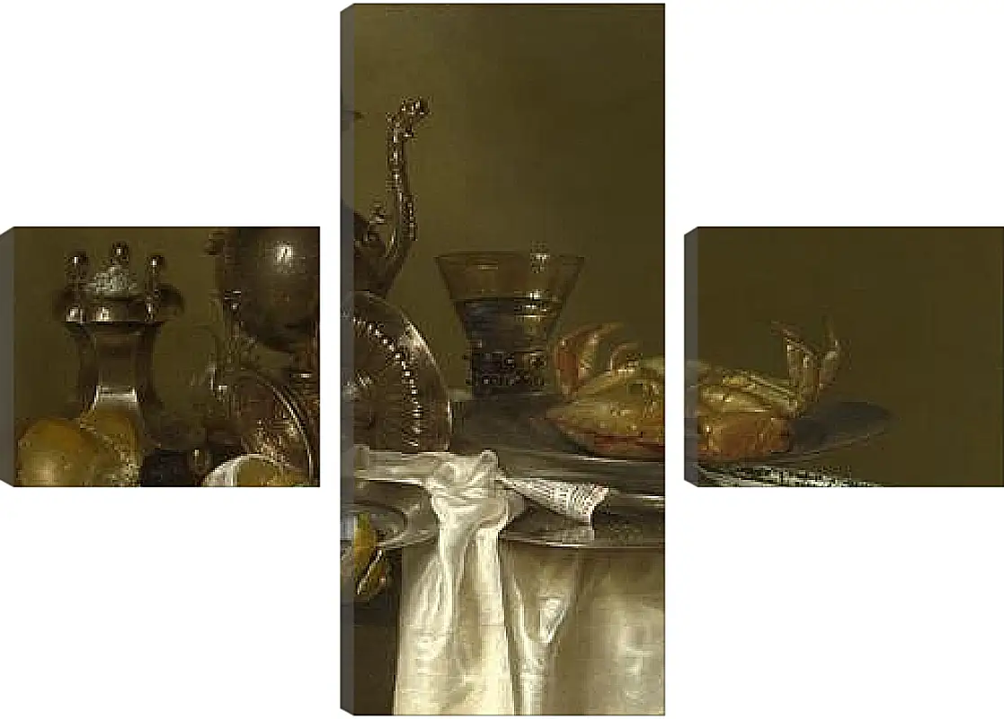 Модульная картина - Still Life: Pewter and Silver Vessels and a Crab. Натюрморт - оловянная посуда, серебряные сосуды и краб. Виллем Клас Хеда
