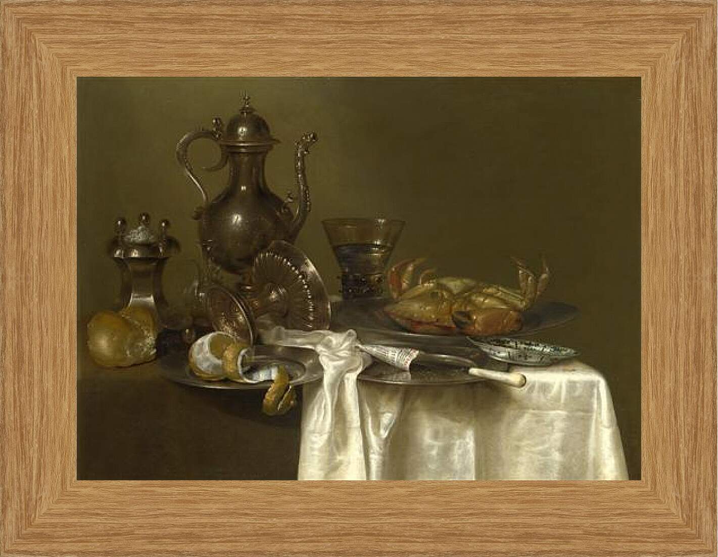 Картина в раме - Still Life: Pewter and Silver Vessels and a Crab. Натюрморт - оловянная посуда, серебряные сосуды и краб. Виллем Клас Хеда