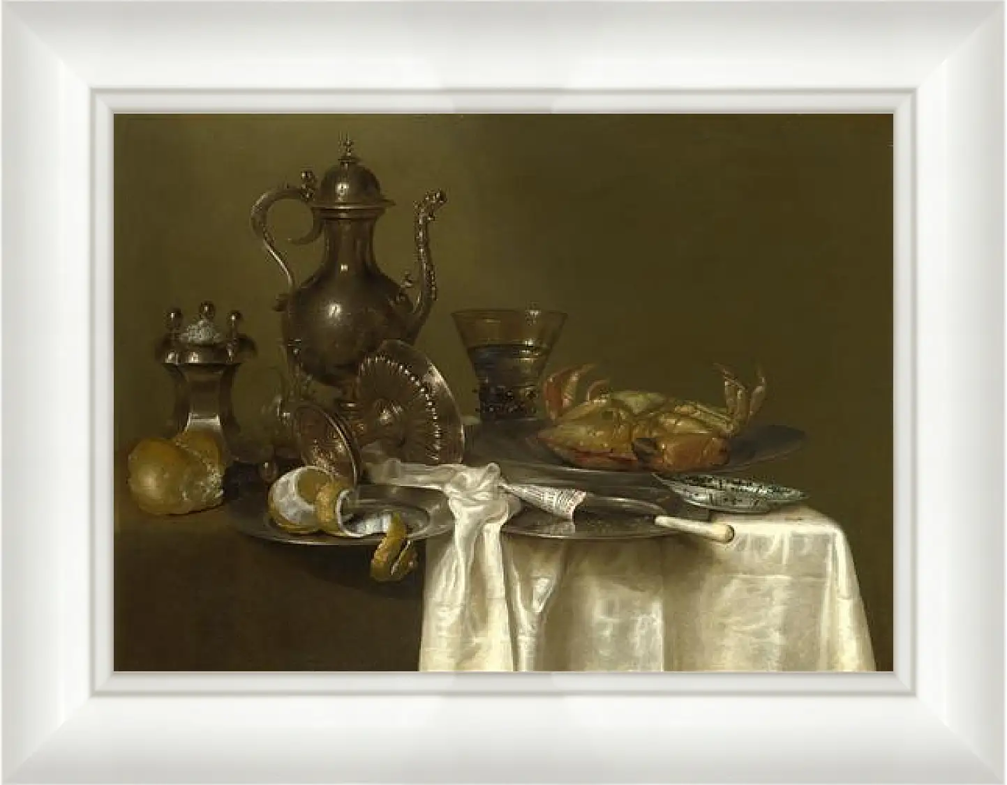 Картина в раме - Still Life: Pewter and Silver Vessels and a Crab. Натюрморт - оловянная посуда, серебряные сосуды и краб. Виллем Клас Хеда