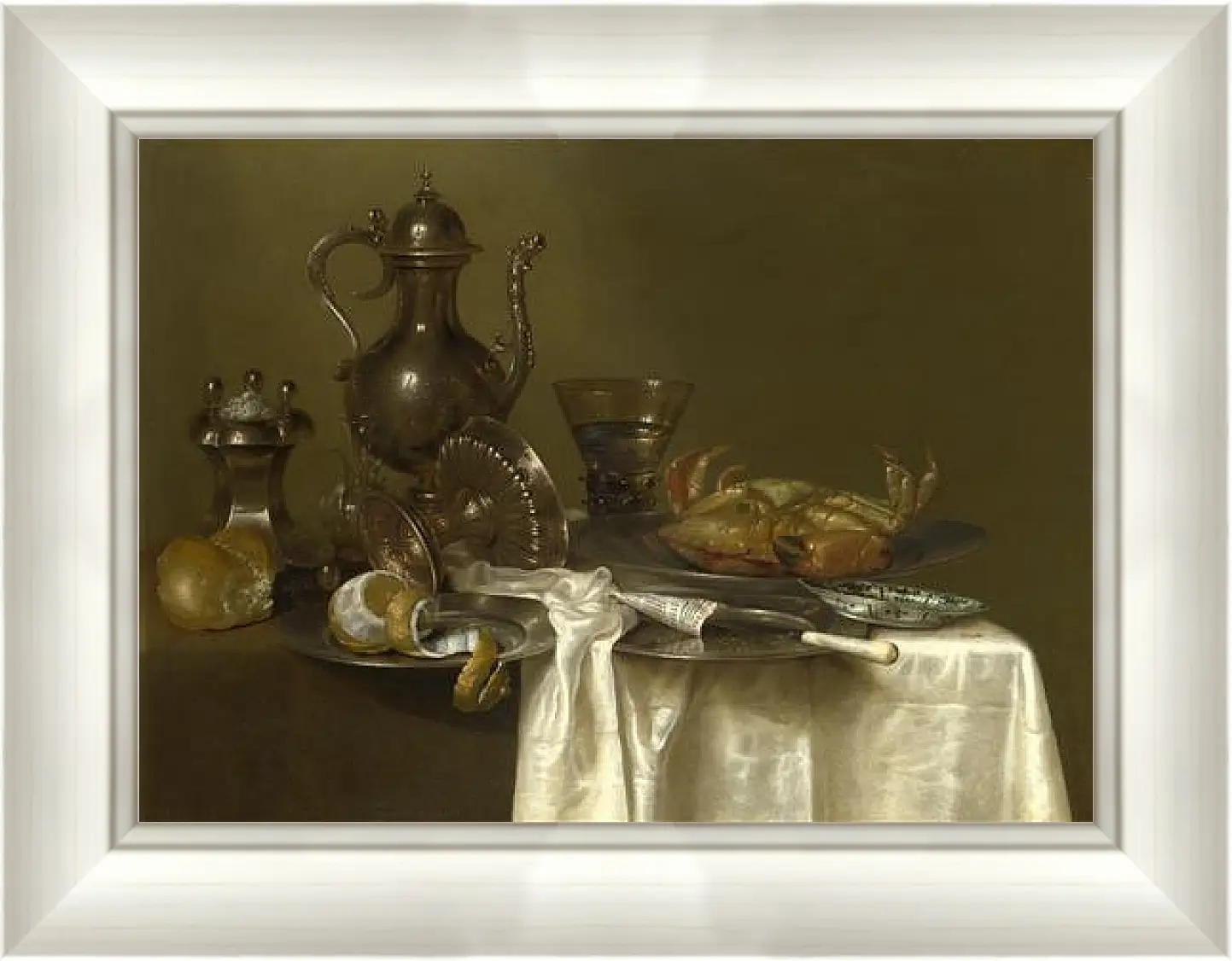 Картина в раме - Still Life: Pewter and Silver Vessels and a Crab. Натюрморт - оловянная посуда, серебряные сосуды и краб. Виллем Клас Хеда