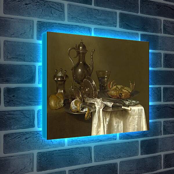 Лайтбокс световая панель - Still Life: Pewter and Silver Vessels and a Crab. Натюрморт - оловянная посуда, серебряные сосуды и краб. Виллем Клас Хеда