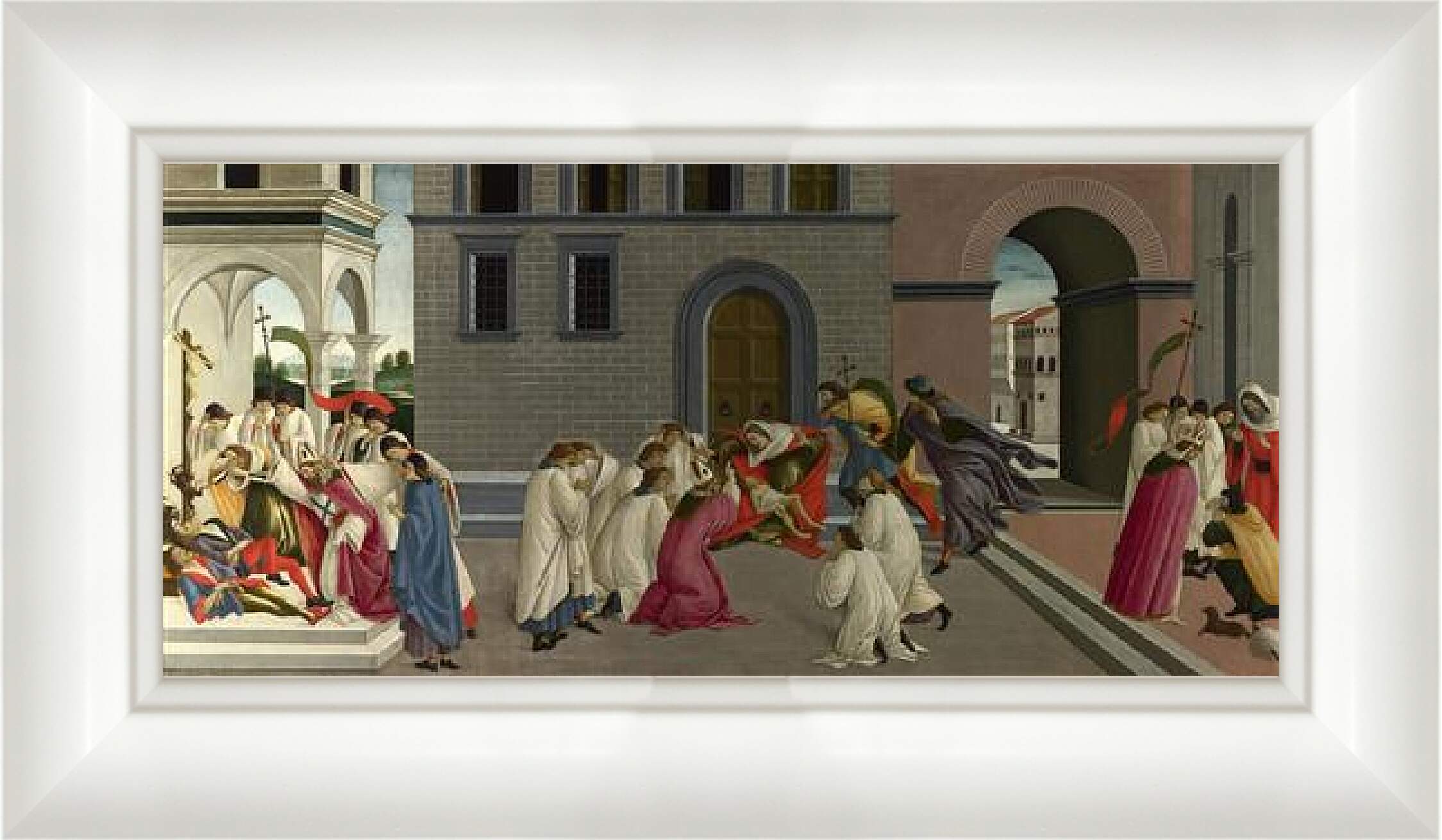 Картина в раме - Three Miracles of Saint Zenobius. Сандро Боттичелли