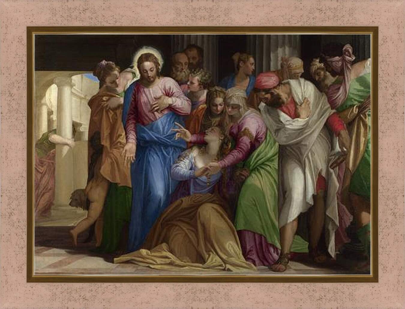 Картина в раме - Christ addressing a Kneeling Woman. Паоло Веронезе