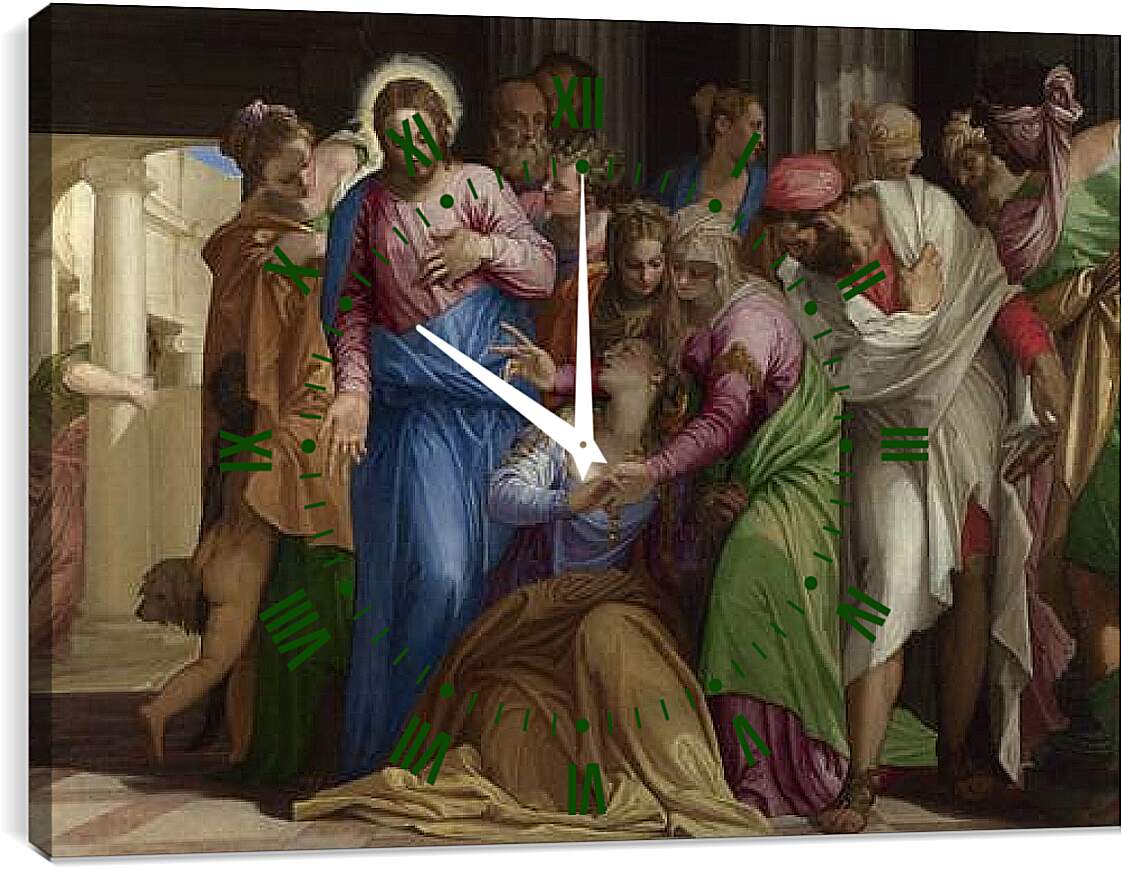 Часы картина - Christ addressing a Kneeling Woman. Паоло Веронезе