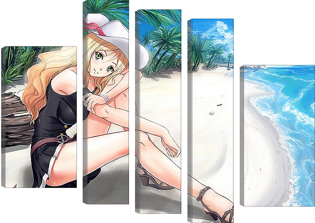 Модульная картина - Блондинка на пляже (Аниме)