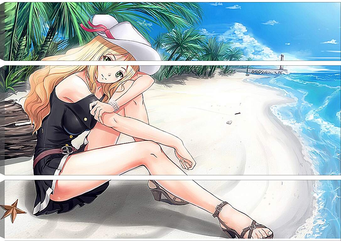 Модульная картина - Блондинка на пляже (Аниме)