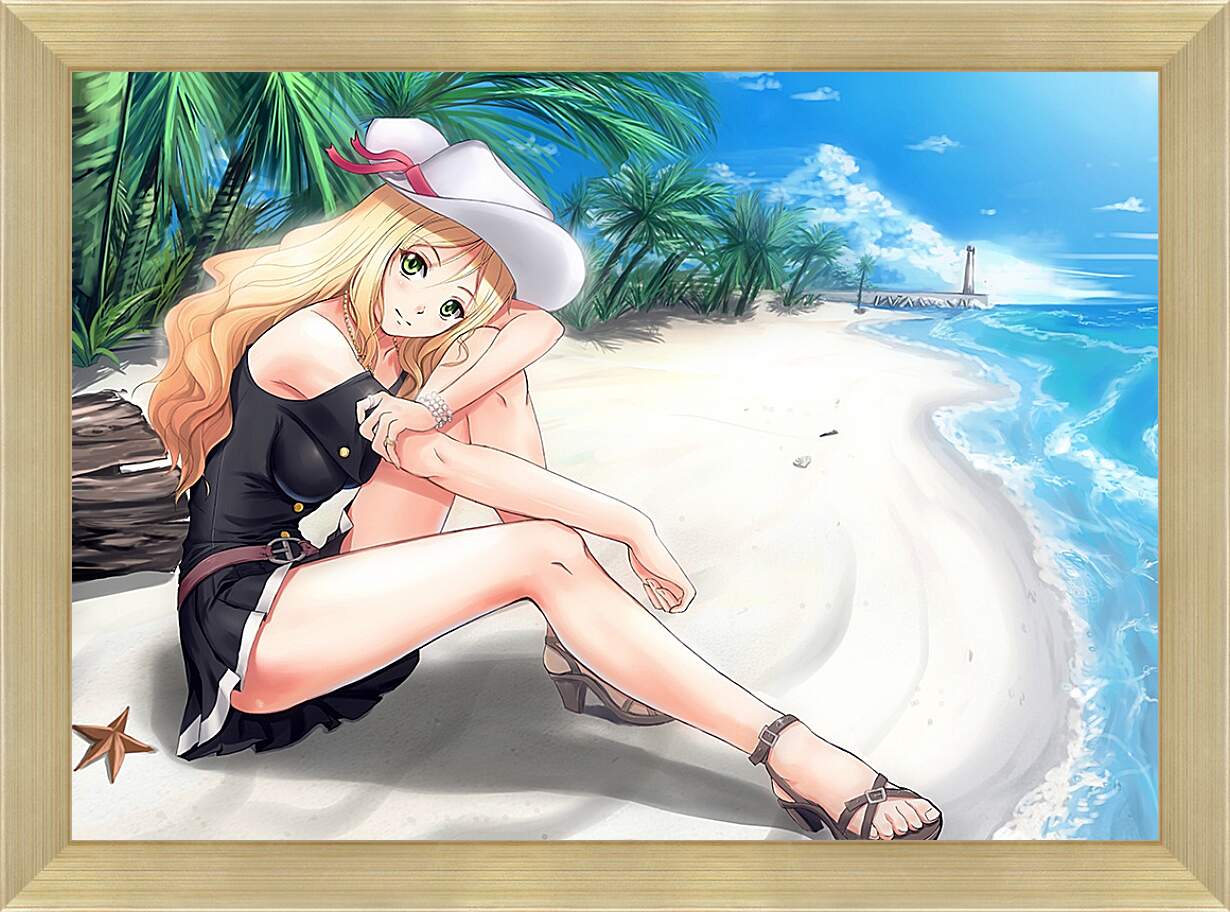 Картина в раме - Блондинка на пляже (Аниме)