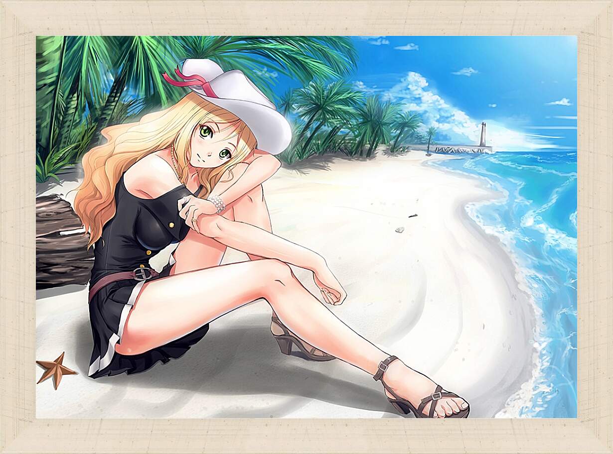 Картина в раме - Блондинка на пляже (Аниме)