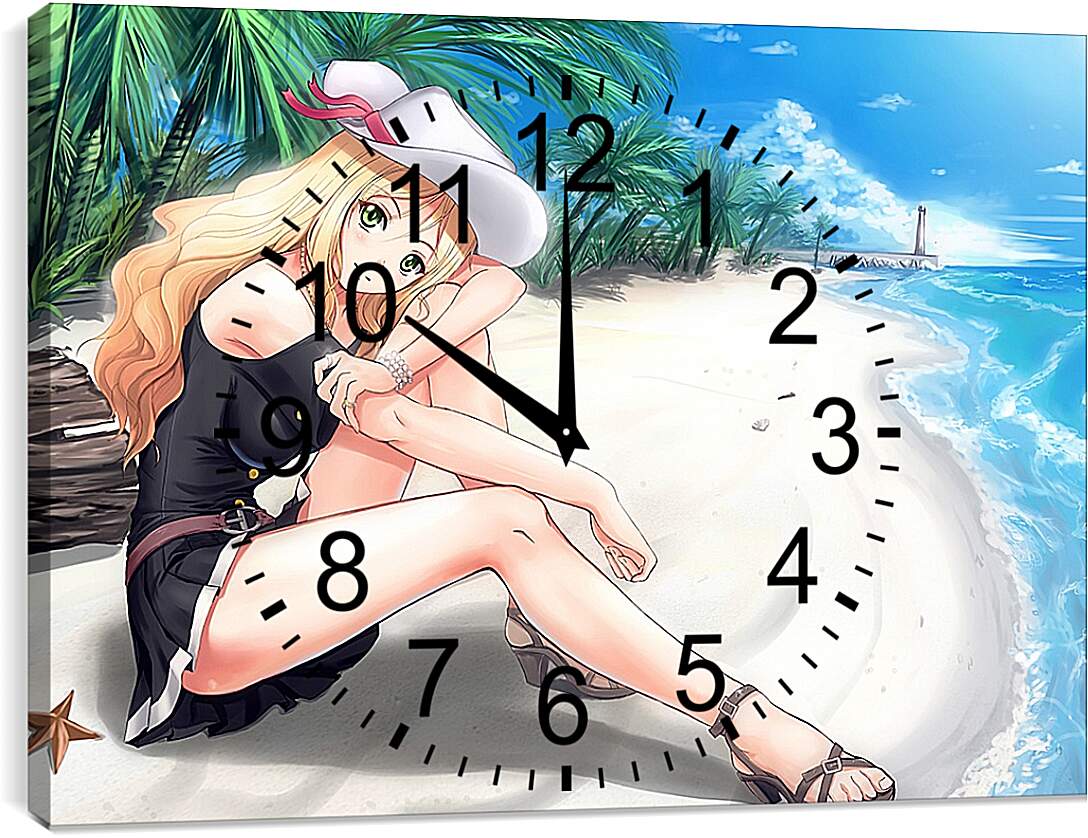 Часы картина - Блондинка на пляже (Аниме)