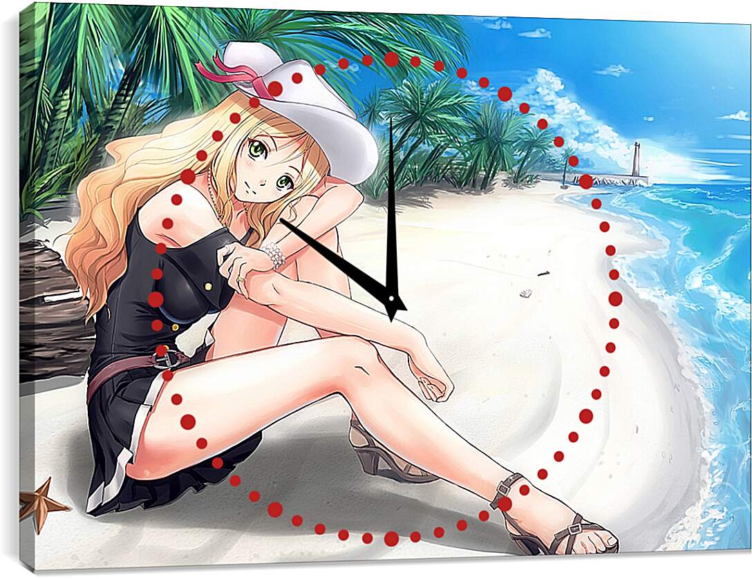 Часы картина - Блондинка на пляже (Аниме)