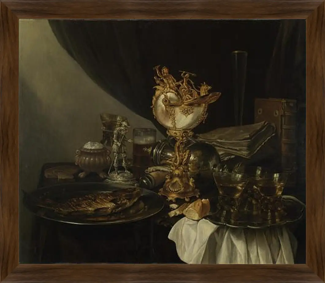 Картина в раме - Still Life with a Nautilus Cup. Натюрморт с чашкой. Виллем Клас Хеда